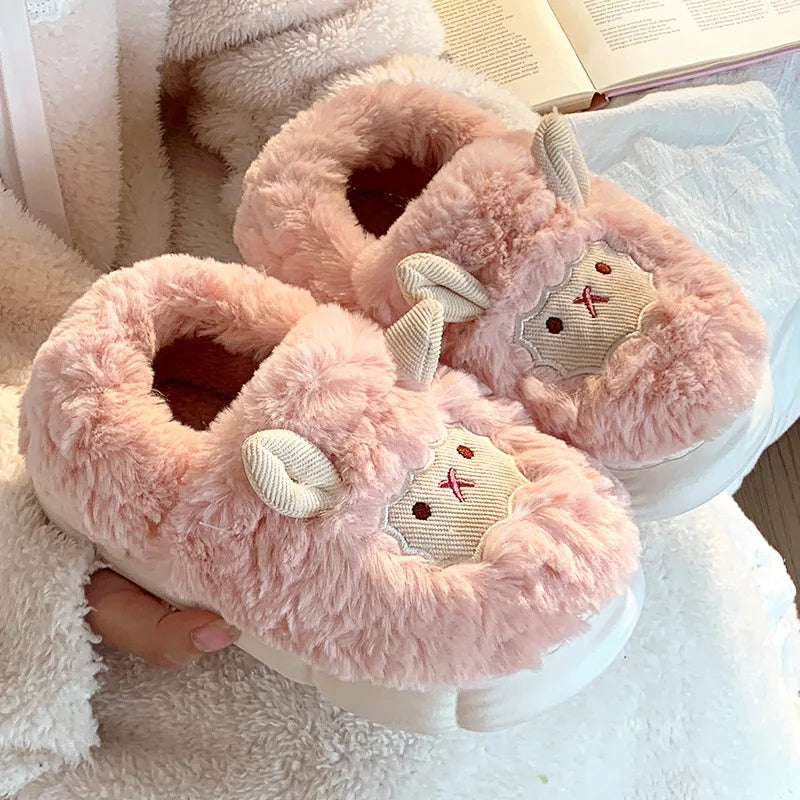 YBQJOO Women's Fuzzy Lamb Slippers | Anti-Slip Winter Indoor Women's Slippers Axl Pink 36-37