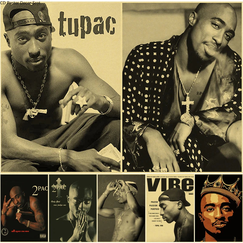 Tupac 2PAC Retro Kraft Paper Poster | Vintage Hip Hop Wall Art Wall Art Poster Axl