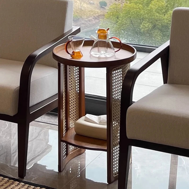 Round Bamboo Coffee Table with Storage Shelf | Japanese Style Bamboo Coffee Table Axl