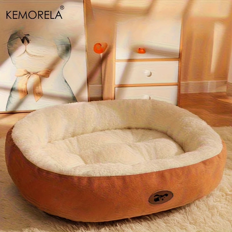 KEMORELA Cozy Oval Plush Pet Bed – Cats & Small Dogs Plush Pet Bed Axl