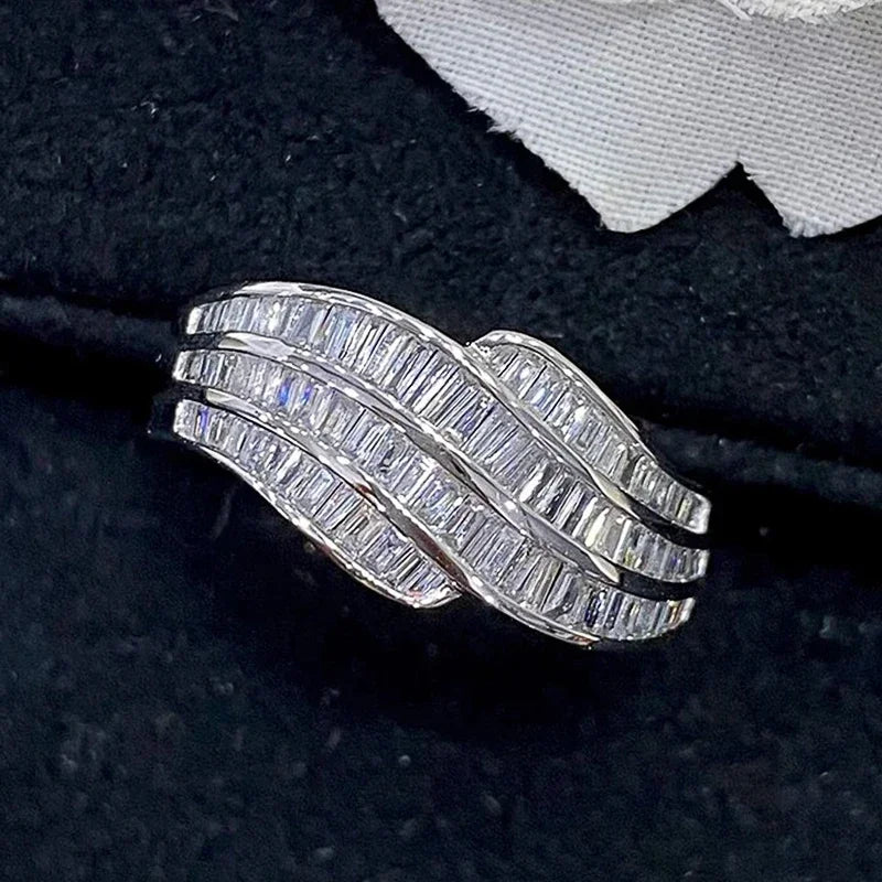 Huitan Women's Geometric CZ Wedding Band Ring – Silver & Gold Fashion Ring Axl