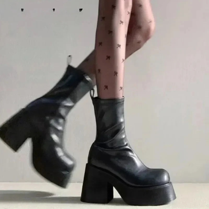 Women's Platform Ankle Boots – Square Heel Side Zip Platform Ankle Boots Axl