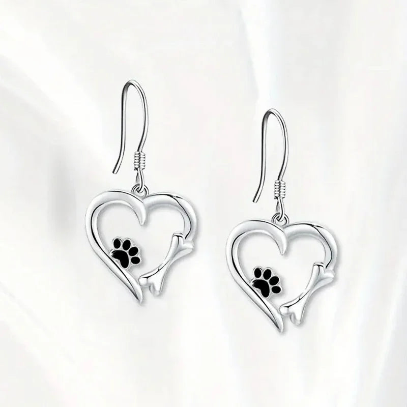 Huitan Dog Paw Heart Drop Earrings – Cute Women's Fashion Fashion Drop Earrings Axl