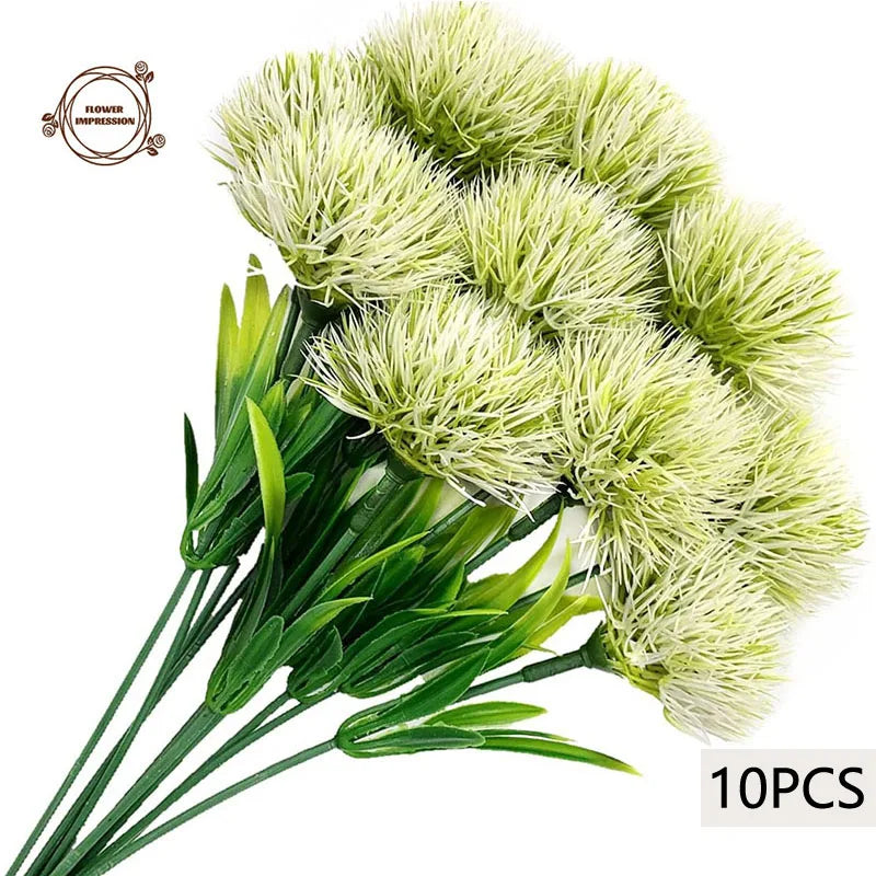 10 Artificial Dandelion Stems – Faux Flower Vase Home Decor Artificial Flowers Axl White