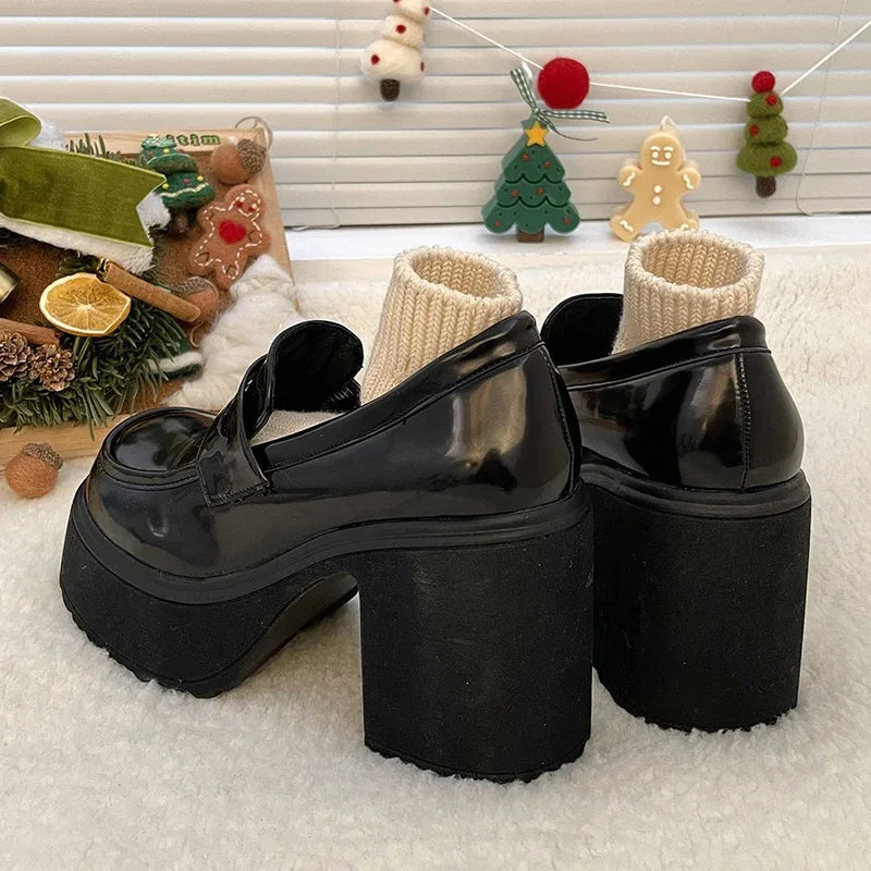 Retro Mary Jane Platform Heels – Women's Thick Sole Pumps Platform Loafer Heels Axl