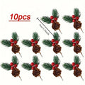 10-Pc Artificial Pine Cones & Red Berries – Christmas Decor Holiday Decoration Set Axl Green Red-10pcs