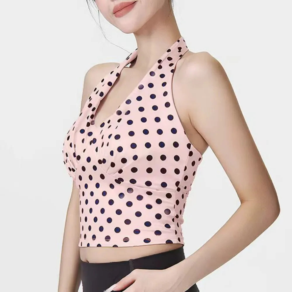 V-Neck Backless Yoga Vest with Chest Pad – Slim Fit Tank Top Yoga Sports Vest Axl Pink-L