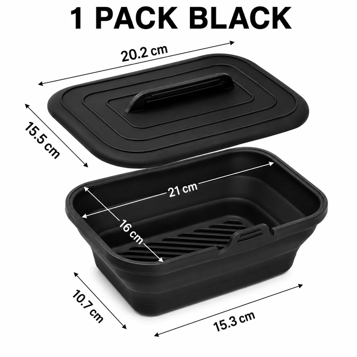 Foldable Silicone Air Fryer Basket with Lid | Reusable Baking Pan Silicone Baking Pan Axl 1 Pack Black