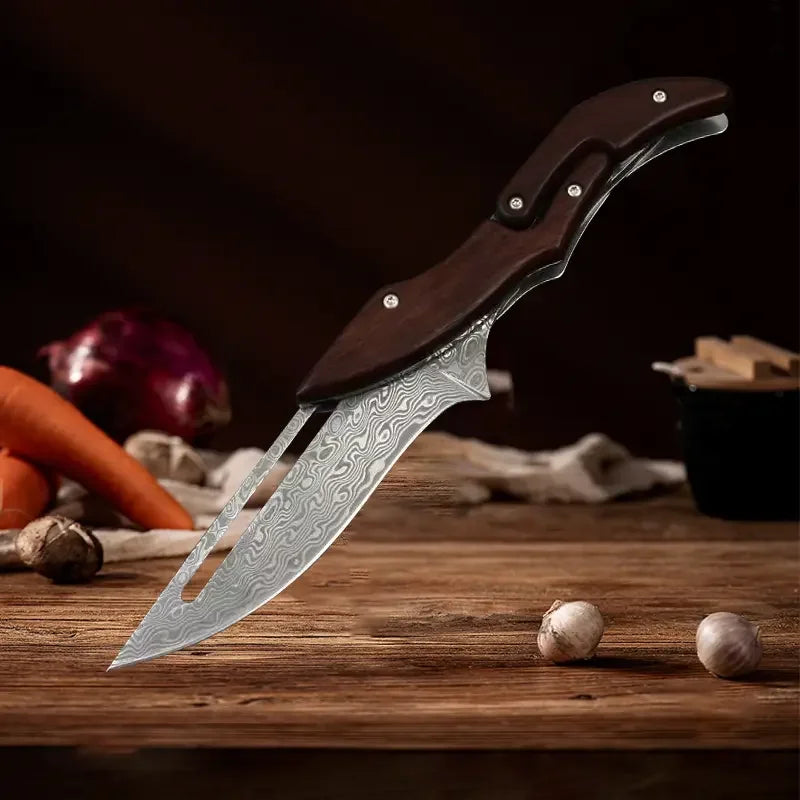 Damascus Steel Folding Pocket Knife – Wood Handle | 8.9" Blade Folding Pocket Knife Axl