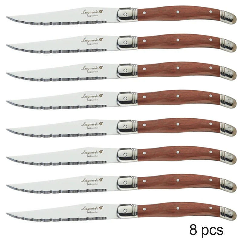 Laguiole Wood Handle Steak Forks Set – 8.5" Stainless Steel Steak Fork Set Axl 8pcs knife