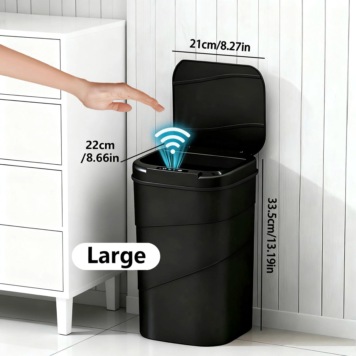 Smart Sensor Touchless Automatic Trash Can – Battery Powered Touchless Trash Can Axl Size L-Black