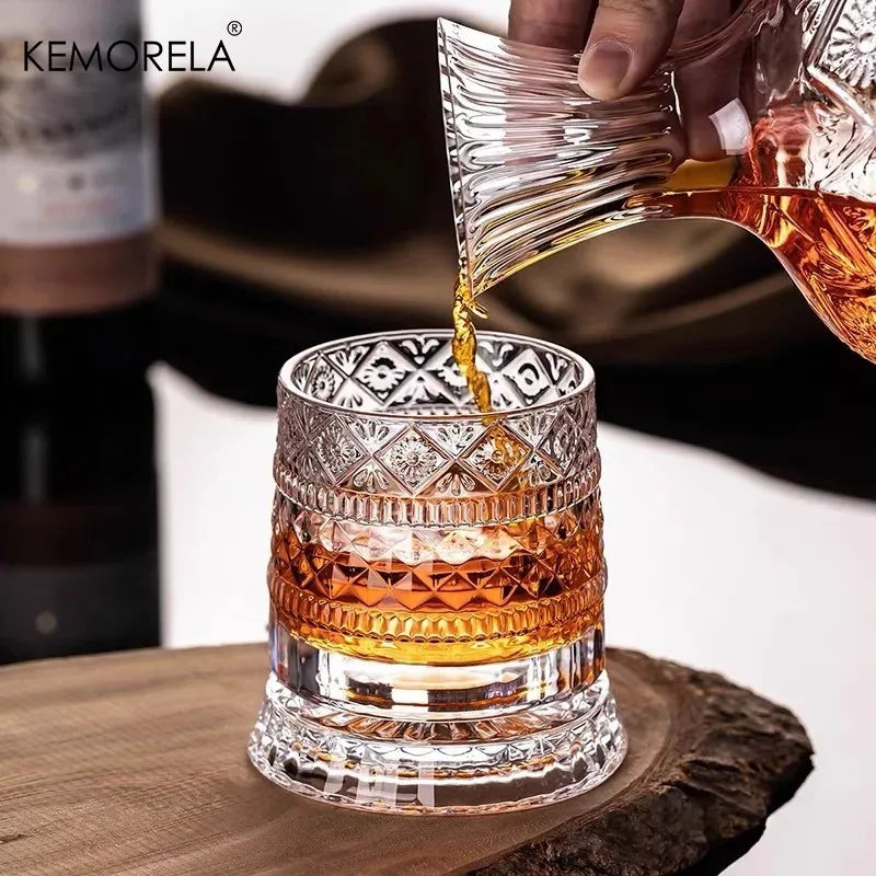 KEMORELA 280ml Rotating Crystal Whiskey Glass with Base Whiskey Glass Axl