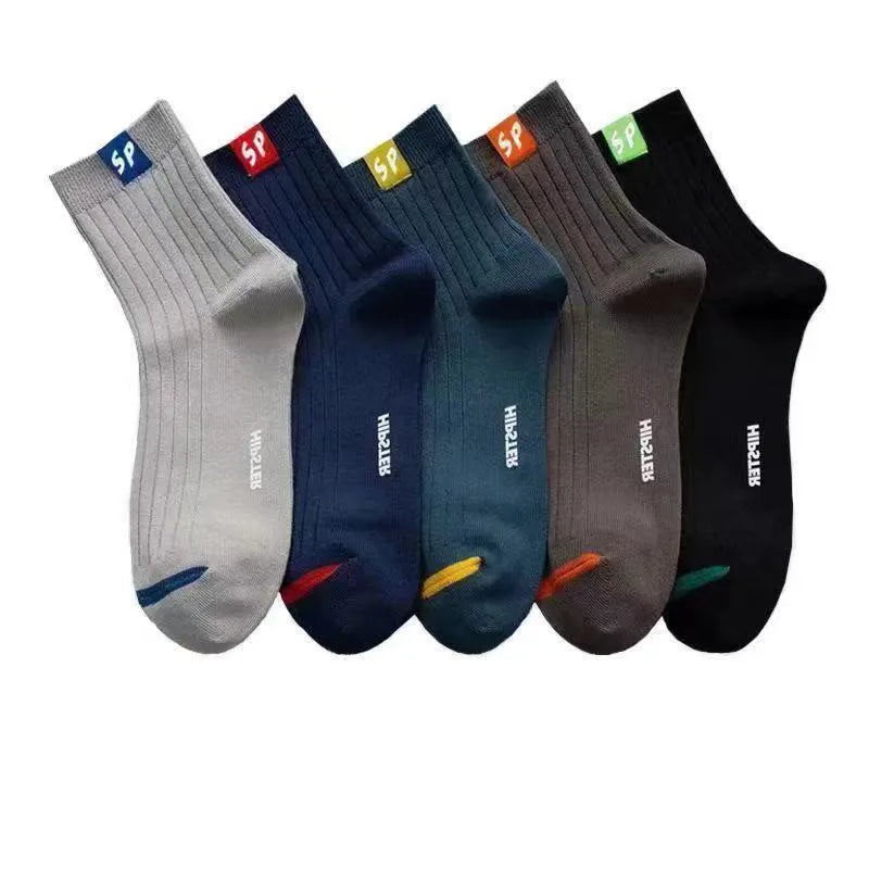 5 Pairs Unisex Color Block Boat Socks – Soft Breathable Cotton Ankle Boat Socks Axl 5 pairs mix-2 One Size
