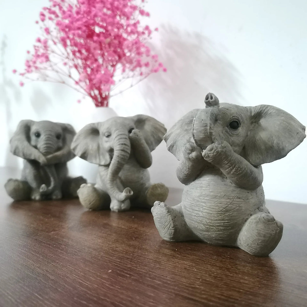 Feng Shui Gray Elephant Figurines Set of 3 | Resin Decor Decorative Figurine Set Axl