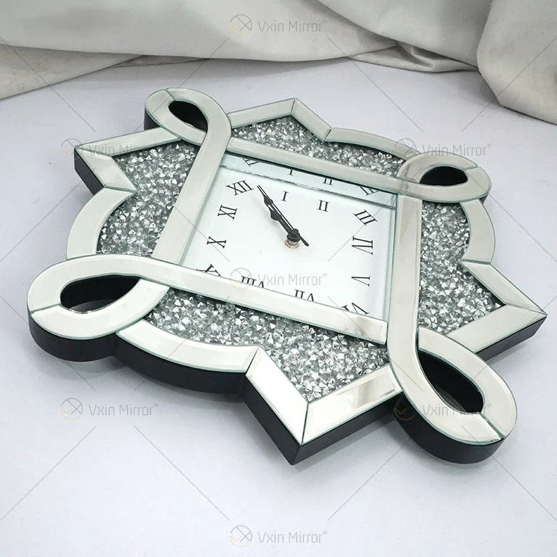 Nordic Mirror Wall Clock 50cm – Silent 3D Glass Silver Decor Wall Clock Axl