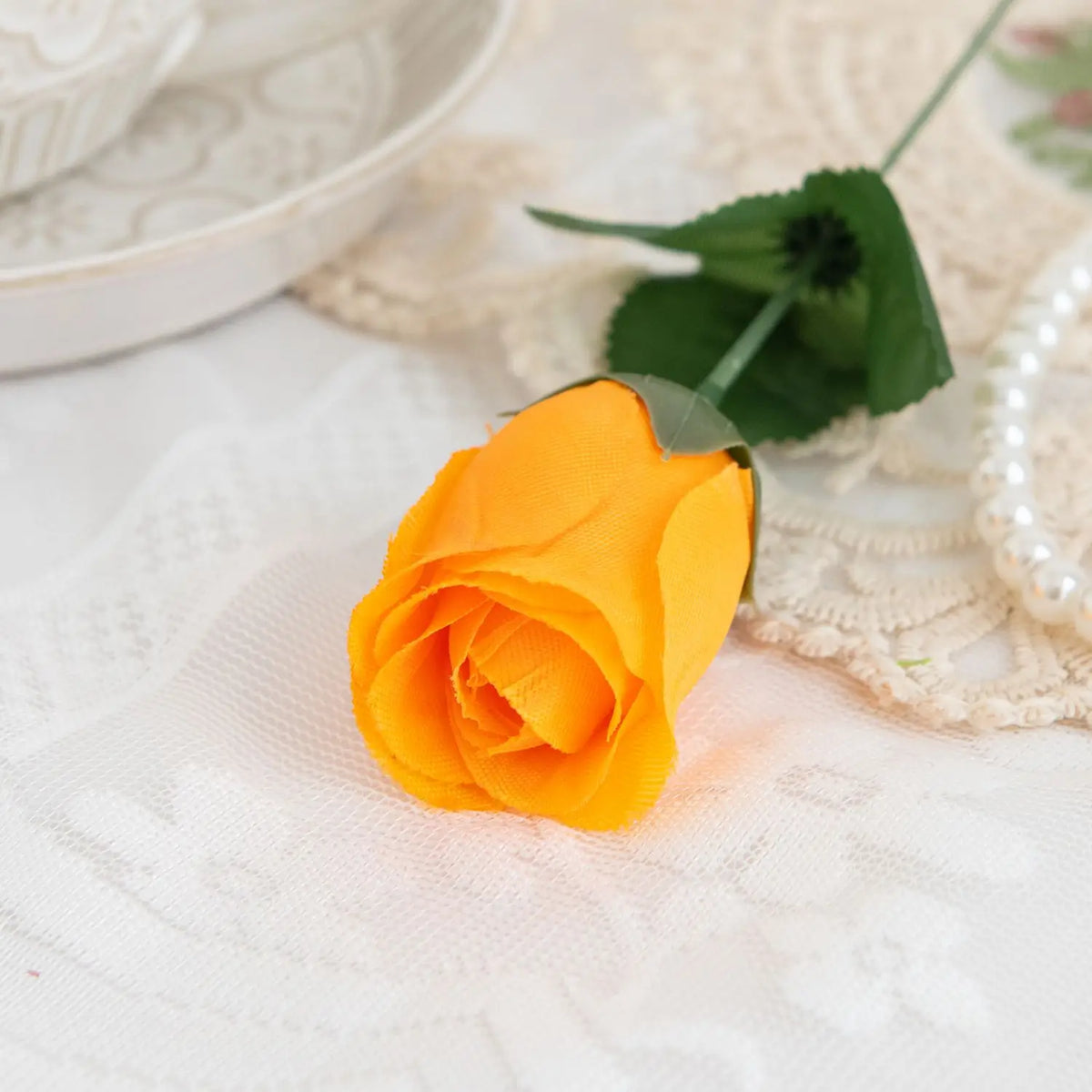 Silk Red Roses Artificial Flowers 5/10 Pcs | Wedding Bouquet Artificial Flowers Axl Orange 10pcs