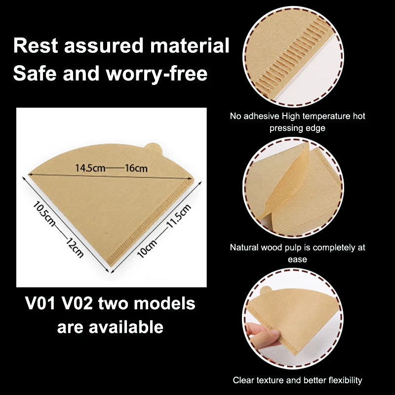V-Shaped Wood Pulp Coffee Filter Papers – 50 or 100 Pack Coffee Filter Papers Axl