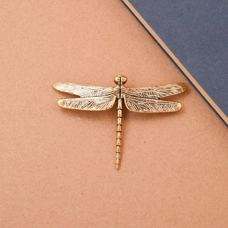 Vintage Brass Dragonfly Ornament – Mini Feng Shui Desk Decor Miniature Figurine Axl