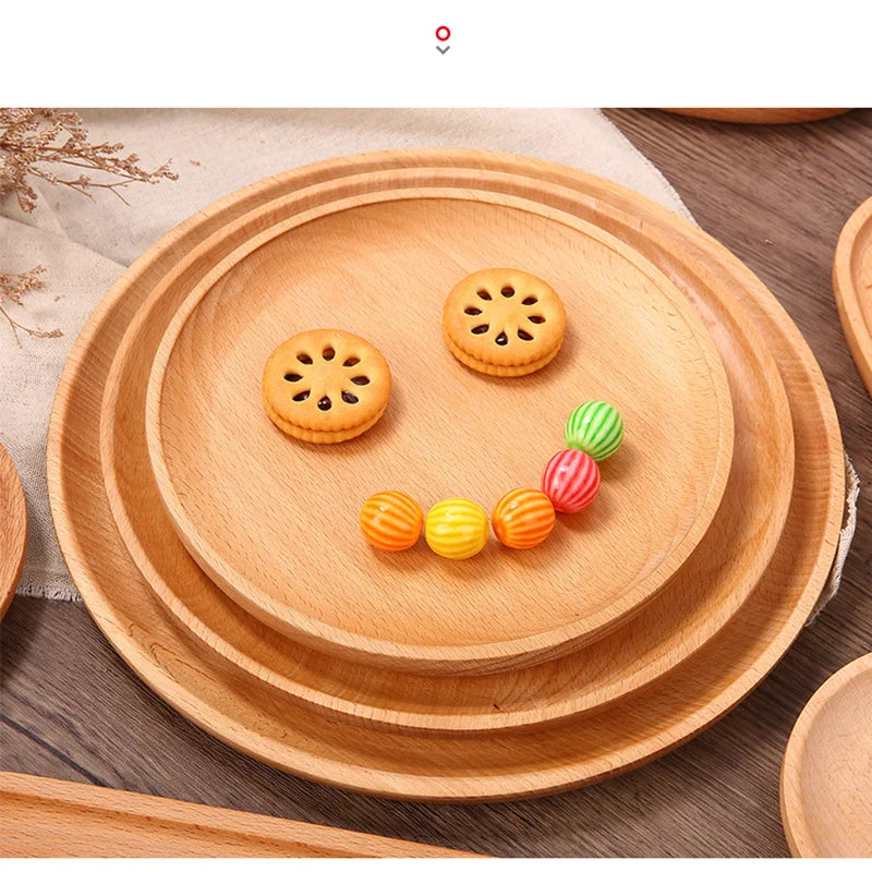 Round Beech Wood Serving Tray – Snack, Fruit & Dessert Plate Wood Serving Tray Axl