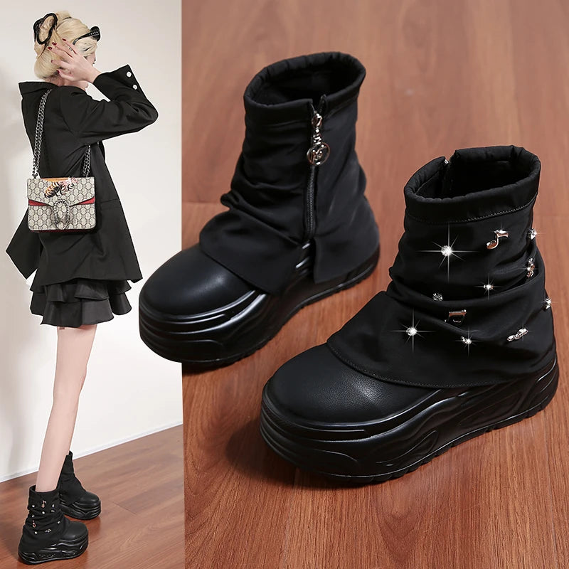 Women's Platform Punk Gothic Ankle Boots | Zip-Up Moto Boots Platform Ankle Boots Axl