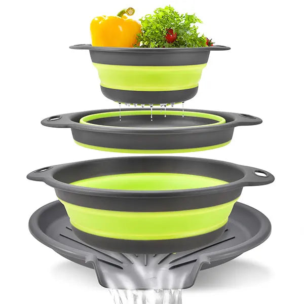 Foldable Colander Strainer Set & Self-Draining Base | 3/4 PCS Colander Strainer Set Axl 4PCS Green Set