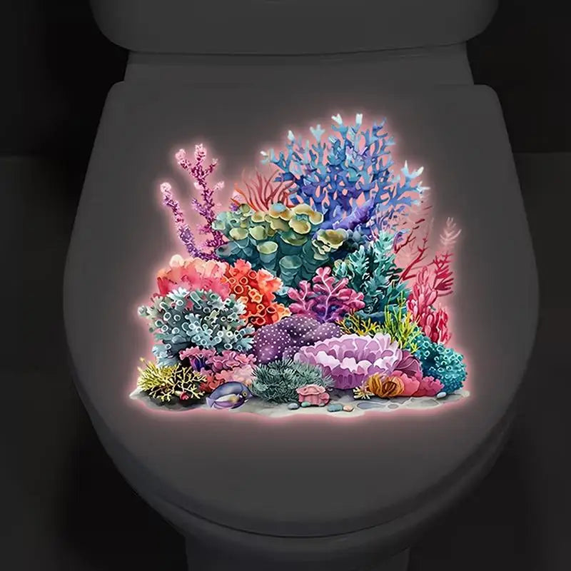 Glow-in-the-Dark Coral Reef Toilet Sticker – Luminous Wall Decal Wall Decal Sticker Axl