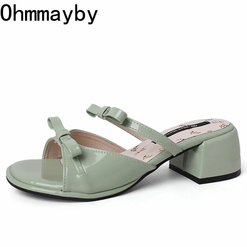 Women's Butterfly-Knot Square Heel Open Toe Dress Slides Dress Heel Slides Axl