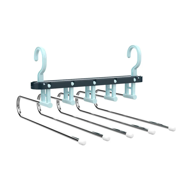5-in-1 Folding Pants Rack – Stainless Steel Closet Organizer Pants Rack Hanger Axl blue