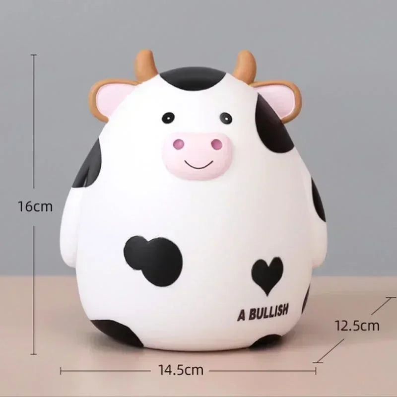 Cartoon Cow Piggy Bank – Resin Calf Coin Savings Box for Kids Kids Piggy Bank Axl White