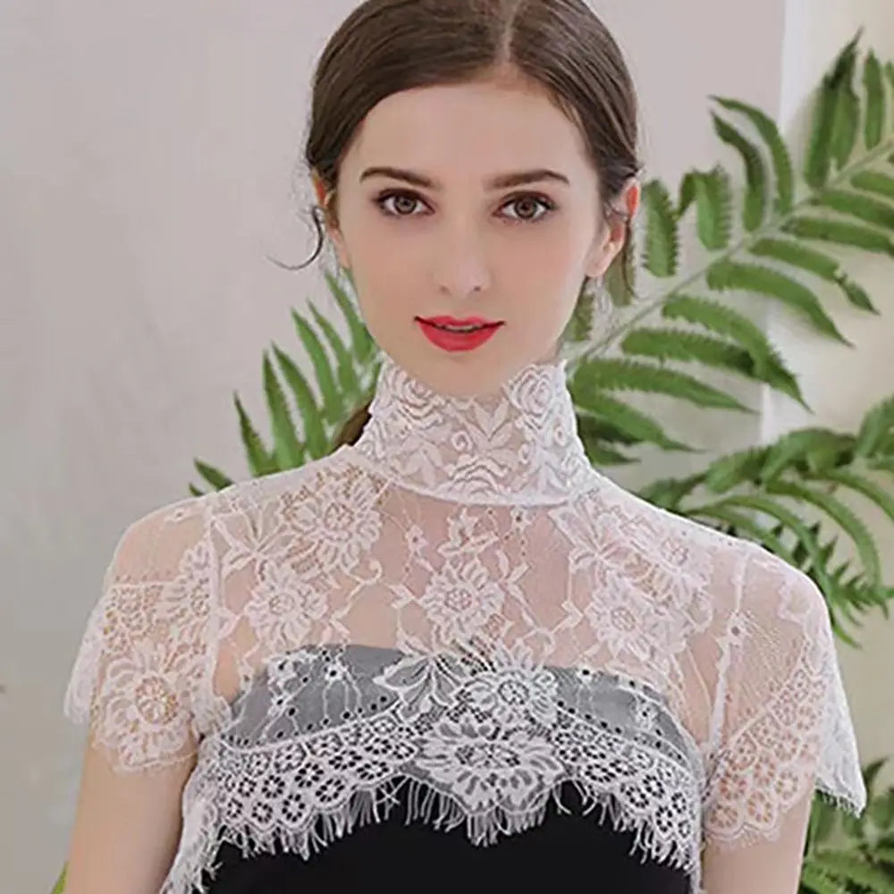 Women's Lace Detachable Fake Collar – Embroidered Lapel Scarf Detachable False Collar Axl White-XL