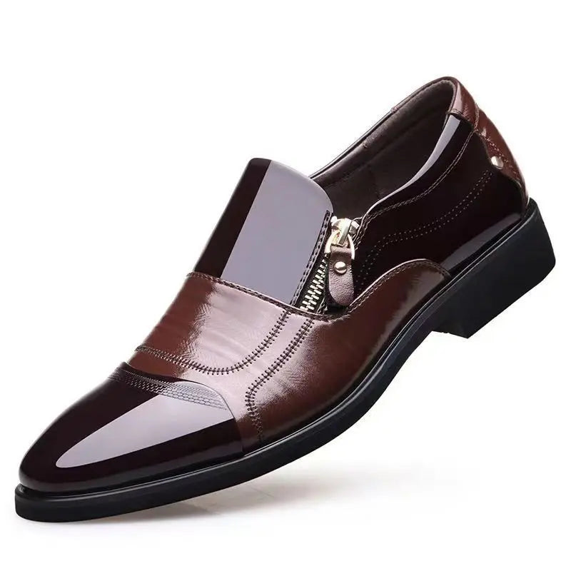 YBQJOO Men's Pointed Toe Zipper Loafers | Business Casual Shoes Men's Loafers Axl Brown 48