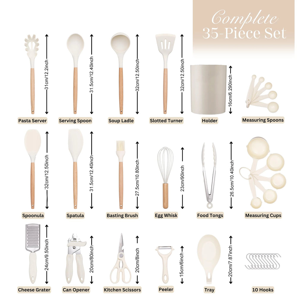 35-Piece Silicone Kitchen Utensil Set – Spatulas, Spoon & Whisk Kitchen Utensil Set Axl