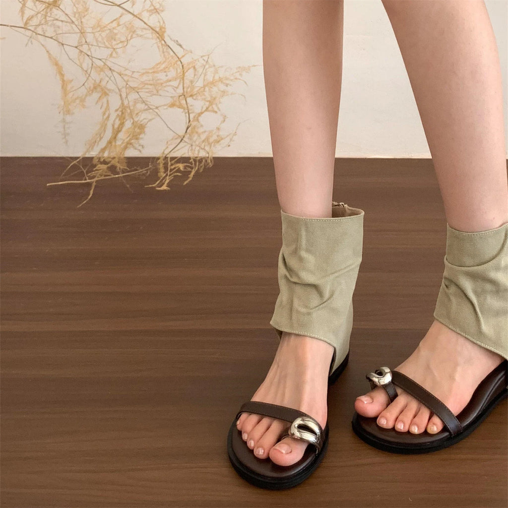 Women's Open-Toe Mid-Calf Height-Increasing Roman Sandal Boots Sandal Boots Axl