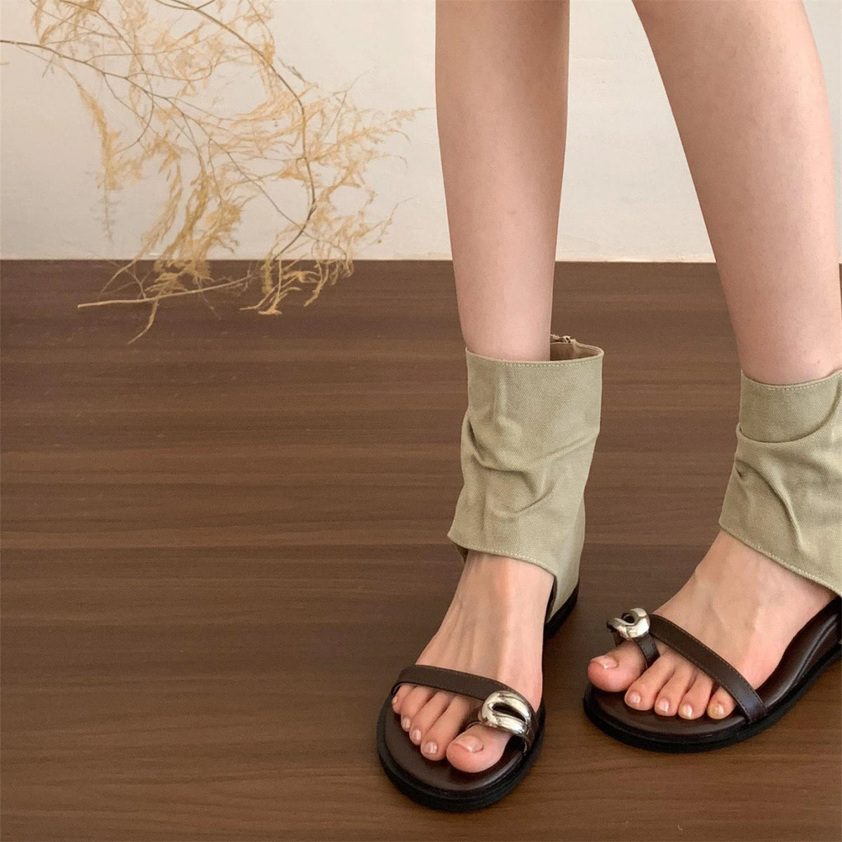 Women's Open-Toe Mid-Calf Height-Increasing Roman Sandal Boots Sandal Boots Axl