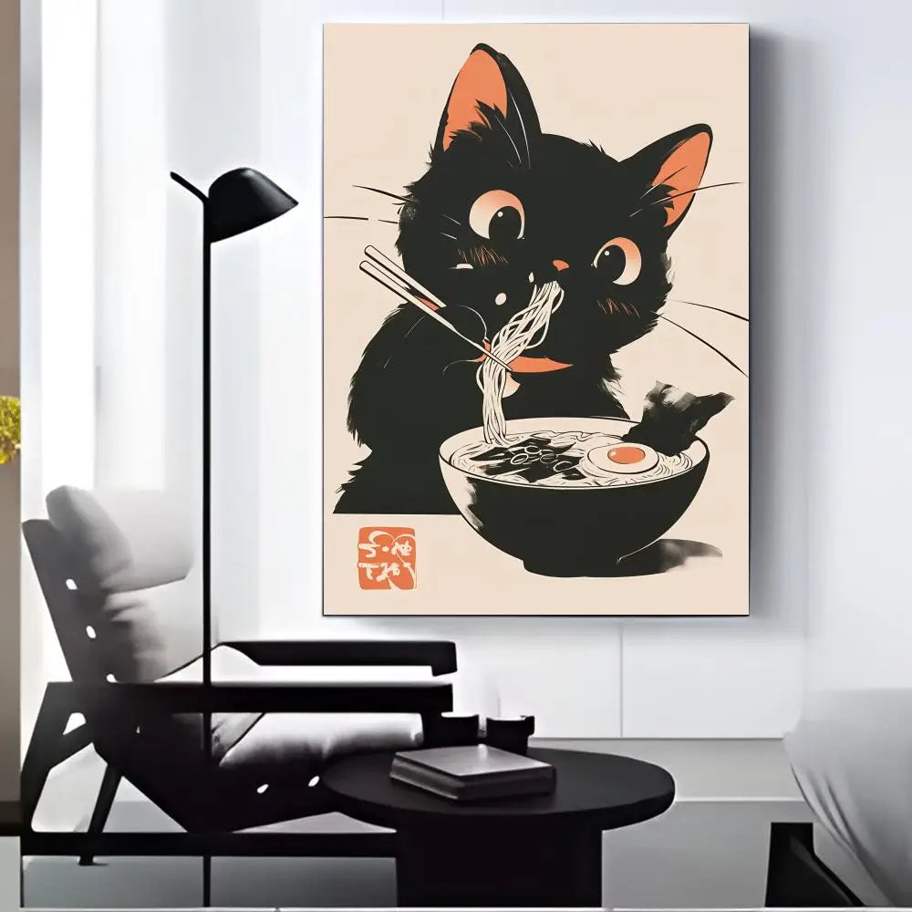 Retro Black Cat Canvas Wall Art Poster | HD Print Home Decor Canvas Wall Art Axl Black1 21X30cmFrameless