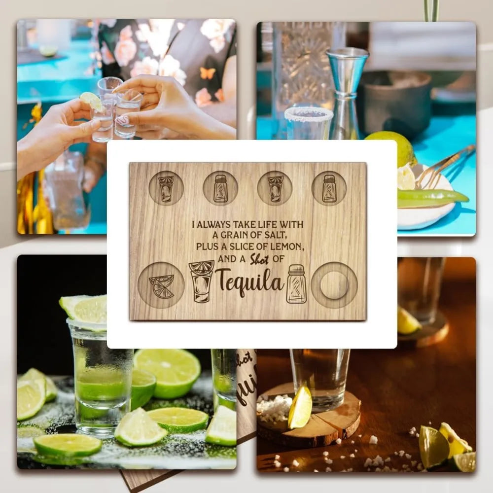 Wooden Tequila Shot Glass Serving Tray | Lemon & Salt Board Wooden Bar Tray Axl