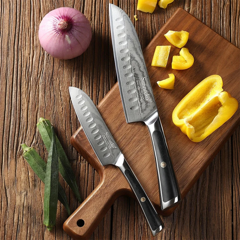 Sunnecko Damascus Santoku Knife Set – VG10 Steel & G10 Handle Damascus Santoku Knife Axl