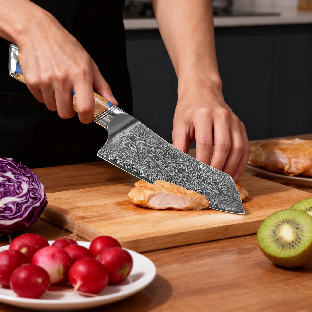 Kiritsuke Damascus Steel Chef Knife – Sharp 17.8cm Kitchen Knife Damascus Chef Knife Axl