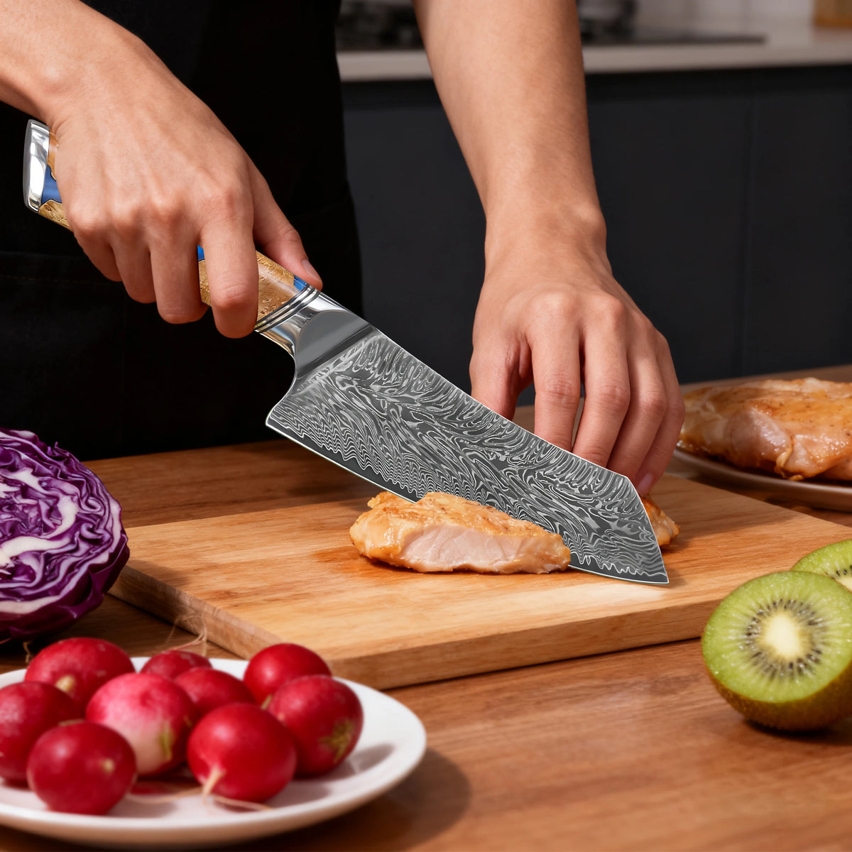 Kiritsuke Damascus Steel Chef Knife – Sharp 17.8cm Kitchen Knife Damascus Chef Knife Axl