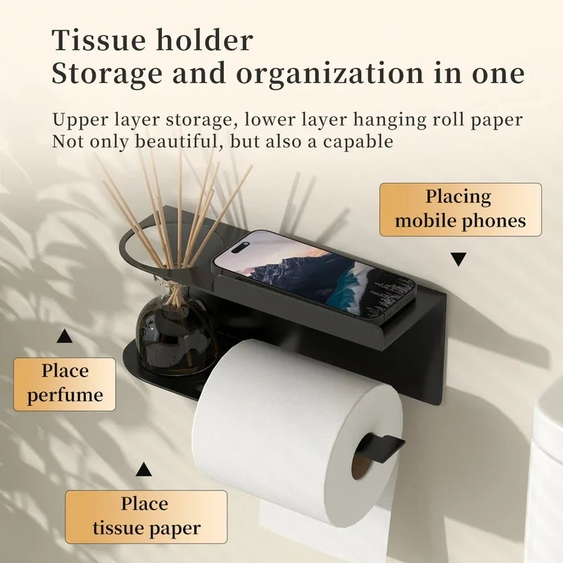 Self-Adhesive Wall-Mounted Toilet Paper Holder & Shelf Toilet Paper Holder Axl