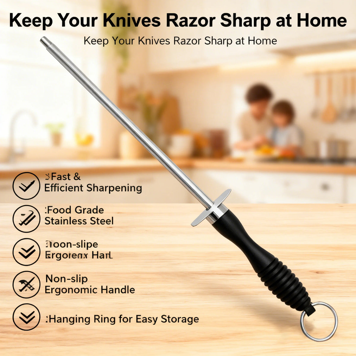 10-Inch Carbon Steel Knife Sharpening Rod | Honing Steel Knife Sharpening Rod Axl