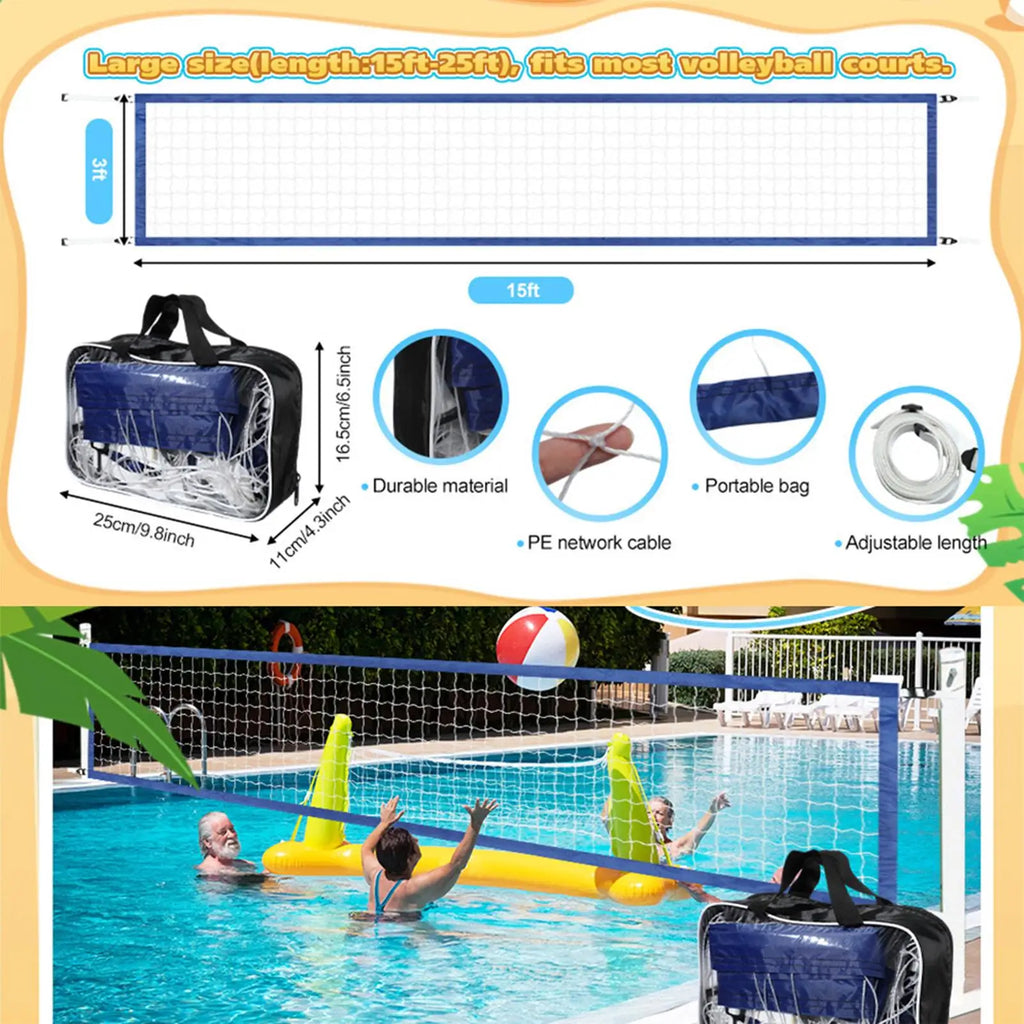 Portable Pool Volleyball Net – Adjustable 15ft Water Sports Net Pool Volleyball Net Axl