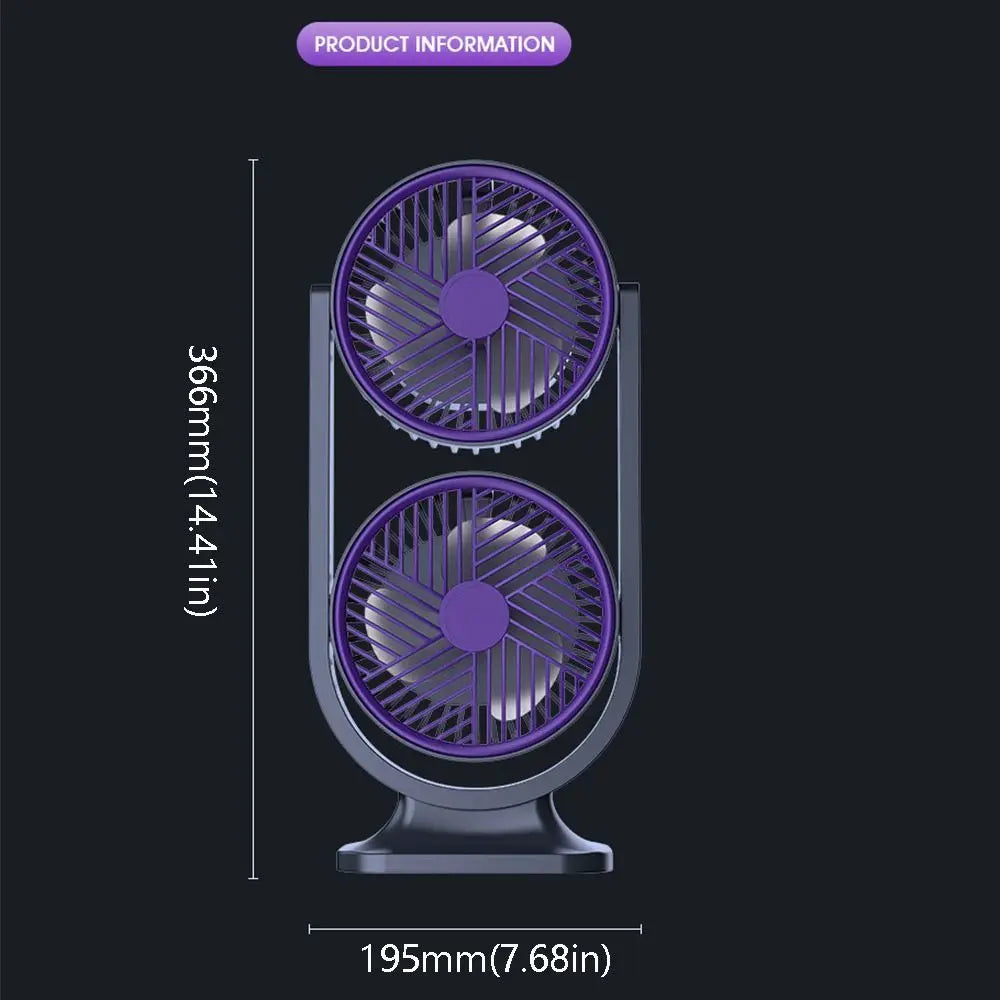 5-Speed Dual-Head USB Rechargeable Desktop Fan + Night Light Rechargeable Desktop Fan Axl