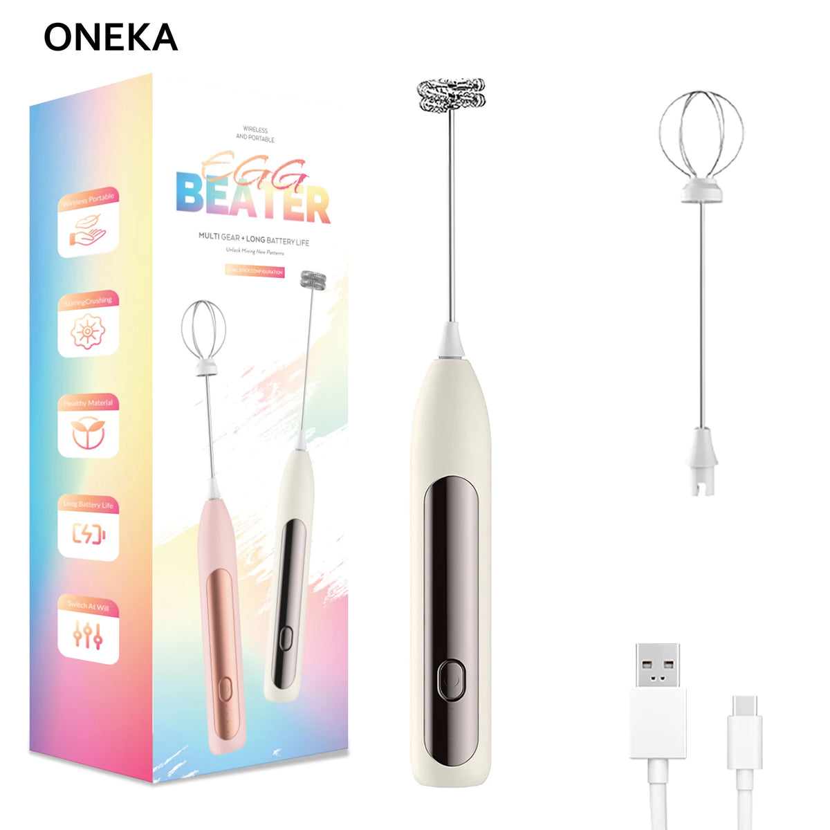 Rechargeable Handheld Milk Frother – Foam Maker for Coffee & Matcha Milk Frother Axl Beige