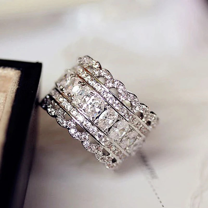 Huitan Women's Wide Band Ring – Sparkling Cubic Zirconia Fashion Ring Axl