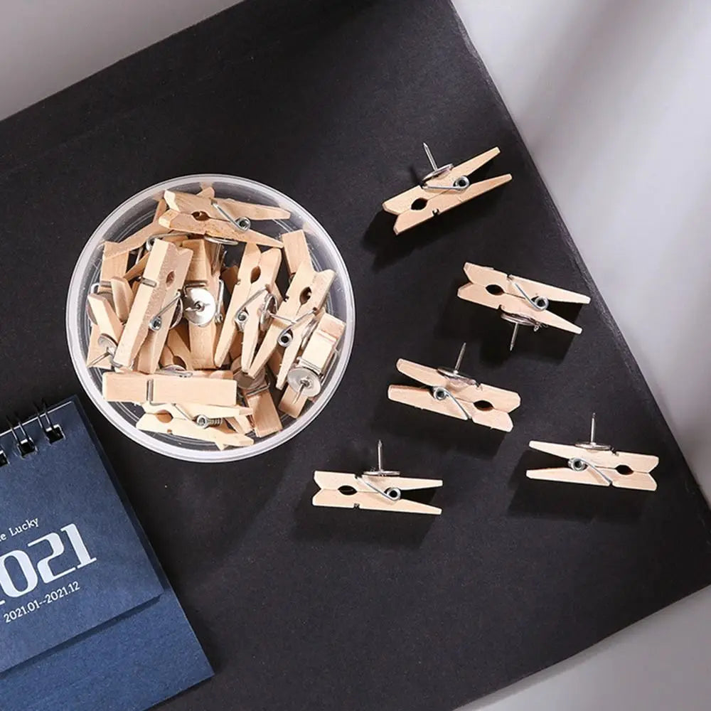 20-Piece Wooden Clip Push Pins – Decorative Corkboard Tacks Decorative Push Pins Axl