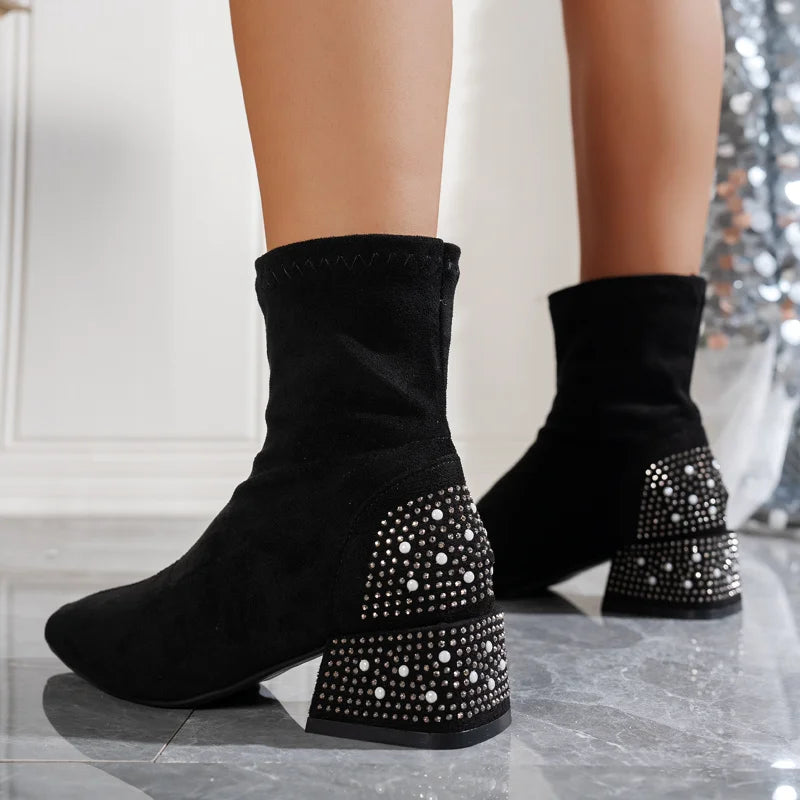 Women's Rhinestone Platform Ankle Boots – Elegant Sock Booties Platform Ankle Boots Axl