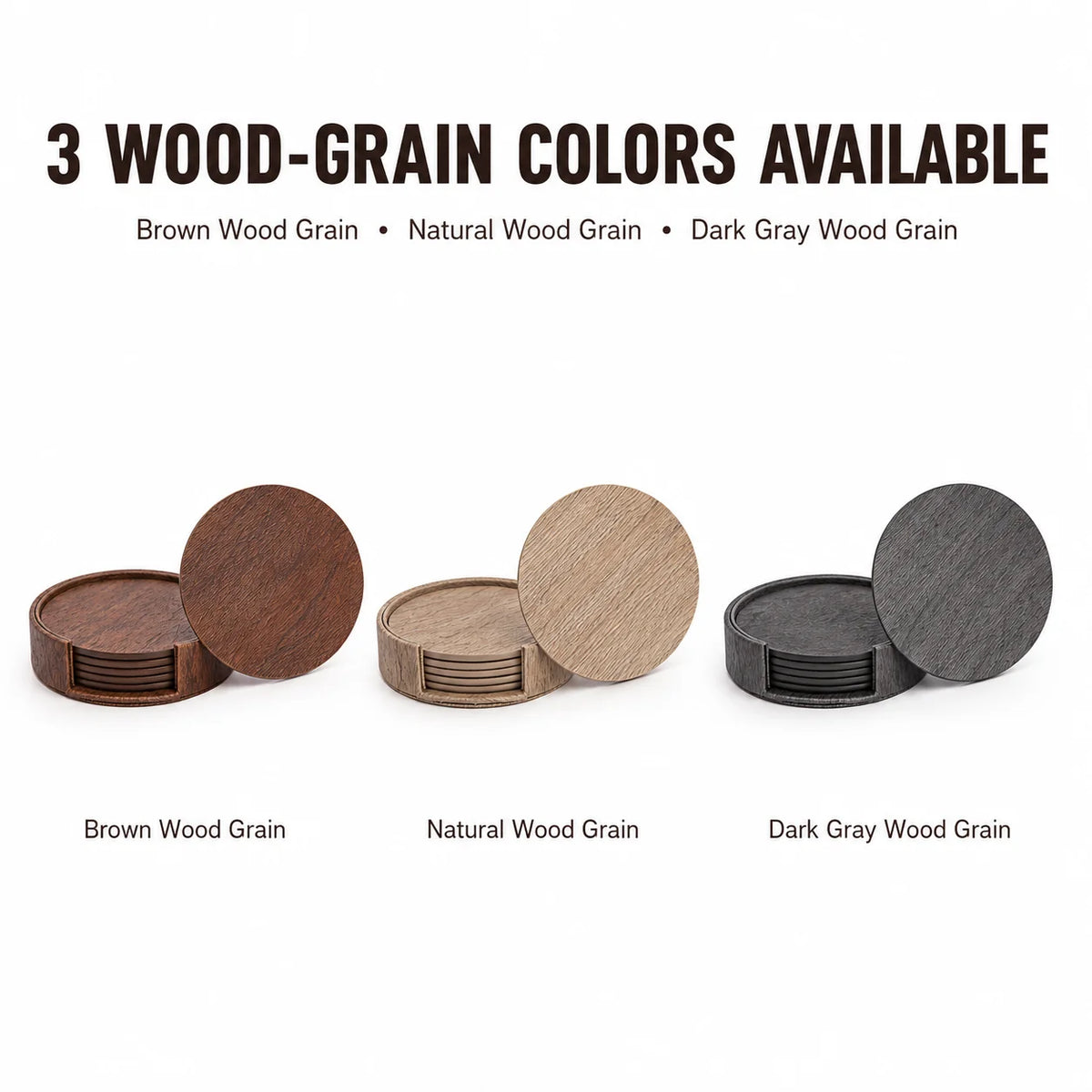Leather Coasters Set of 6 – Wood Grain Drink Coasters with Holder Drink Coaster Set Axl
