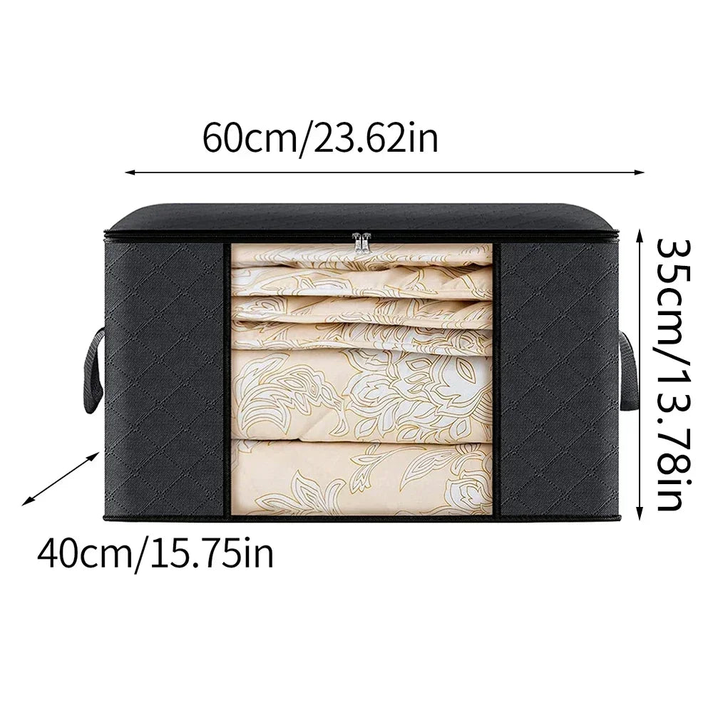 Foldable Quilt & Clothing Storage Bag – Bedding Organizer Box Bedding Storage Bag Axl Black 90L 60x40x35cm