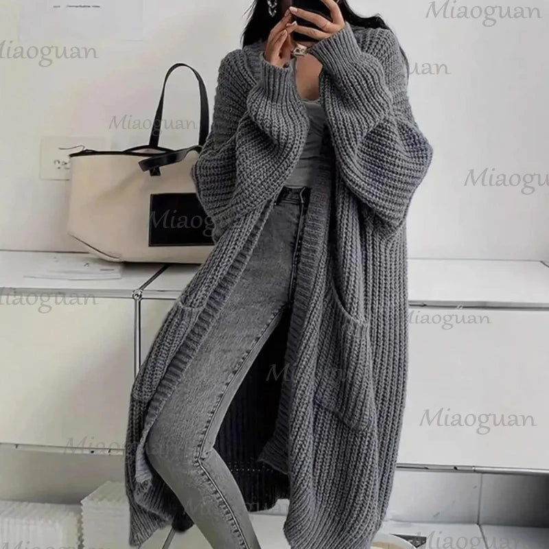 Women's Open Front Long Knit Cardigan Coat with Pockets Knit Cardigan Coat Axl